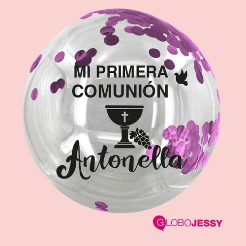 Globo Burbuja Comunión- Bautizo+ Globos Alumin Con Gas Helio