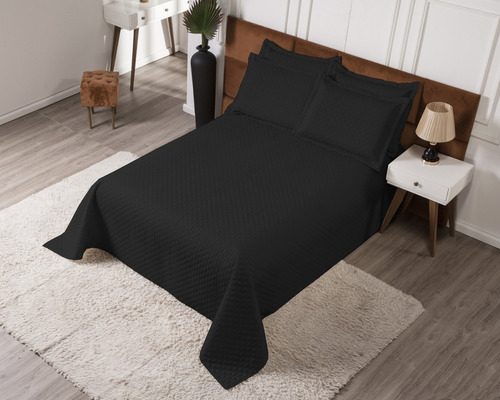 Cobre Leito Colcha Clean Casal Padrão 3 Peças Preto