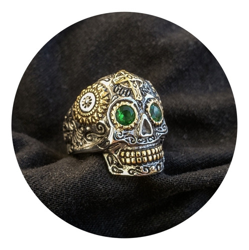 Anillo Catrina Mexicana Floreada Golden Acero Quirúrgico 