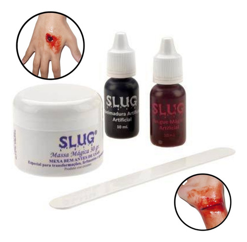 Kit Maquiagem De Terror Slug Sangue Falso Queimaduras Cortes