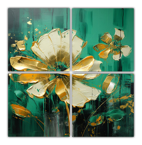 60x60cm Cuadro Verde Y Dorado Para Tu Hogar Bastidor Madera