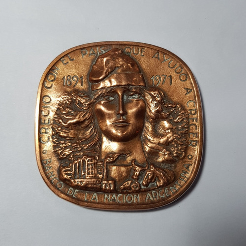 Antigua Medalla Arg 1971 Banco Nación Cobre Aniver Mag 60078