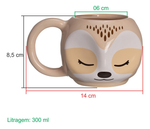 Caneca Preguiça 3d Animal Exótico Bicho Preguiça Cerâmica