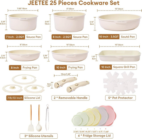 Jeetee Juego De Ollas Y Sartenes Non Stick 25pcs, Juego D...