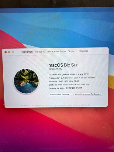 Apple Macbook Pro (retina, 13- Inch, 2015) (usado) Impecable Gris (Usado)