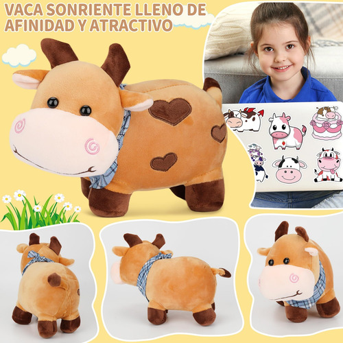3pcs Muñeca Felpa Vaca Sonriente, Juguete Con 50 Pegatinas