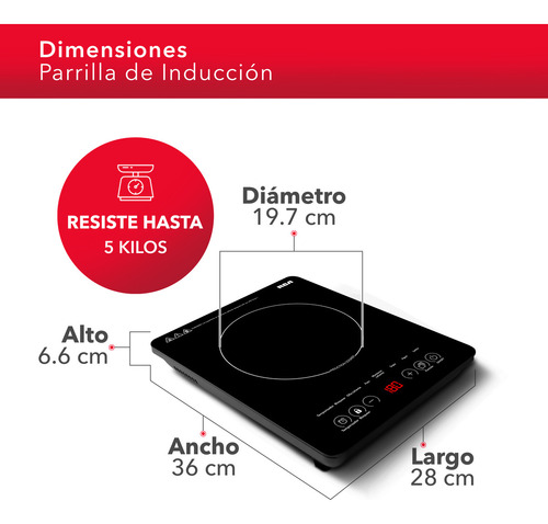 Rca Parrilla De Inducción Eléctrica Rc-12a3 Cocina Negro