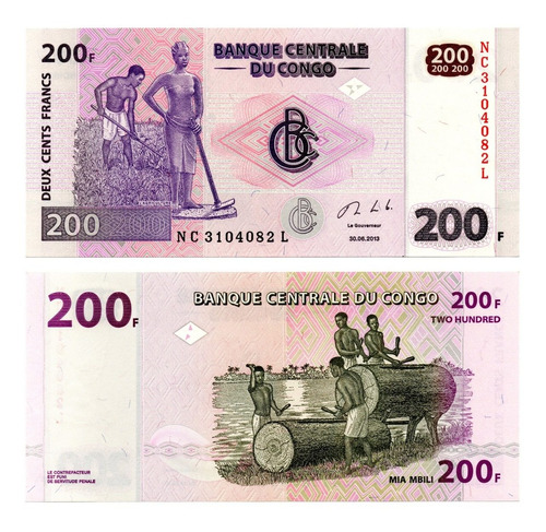 Imagen 1 de 1 de Congo 200 Francos Año 2013 Unc Numismatic Collection