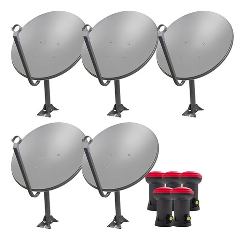 Kit 5 Antena Digital Parabolica 59cm X 55cm Ku 5g + 5 Lnbf