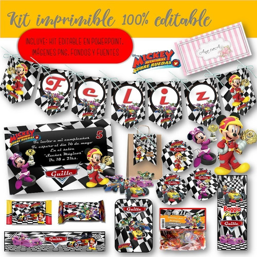 Kit Imprimible Mickey Sobre Ruedas 100% Editable Mod.1 Candy