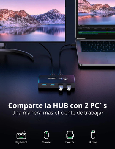 Hub Adaptador 4 En 1 Ugreen Con Switch Selector 2 Salidas