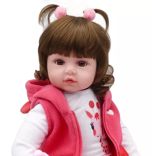 Bebê Boneca Reborn Silicone Menino Olhos Castanhos Cabelo Curto Roupas Sapo  48cm