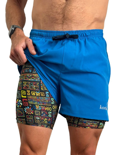 Eco Short 2 En 1 Deportivo Con Calza Sublimada Hombre Konko