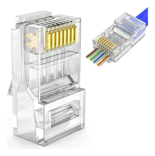 100 Conectores Plug Rj45 Cat6, Pass Through Plástico 