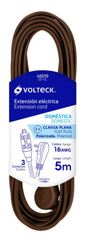 Extensión Eléctrica Doméstica 5 M Café Volteck 48019 6 Pz