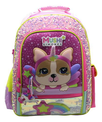 Mochila Escolar Simones Lentejuelas Mushi Unicornio 18 Pulga