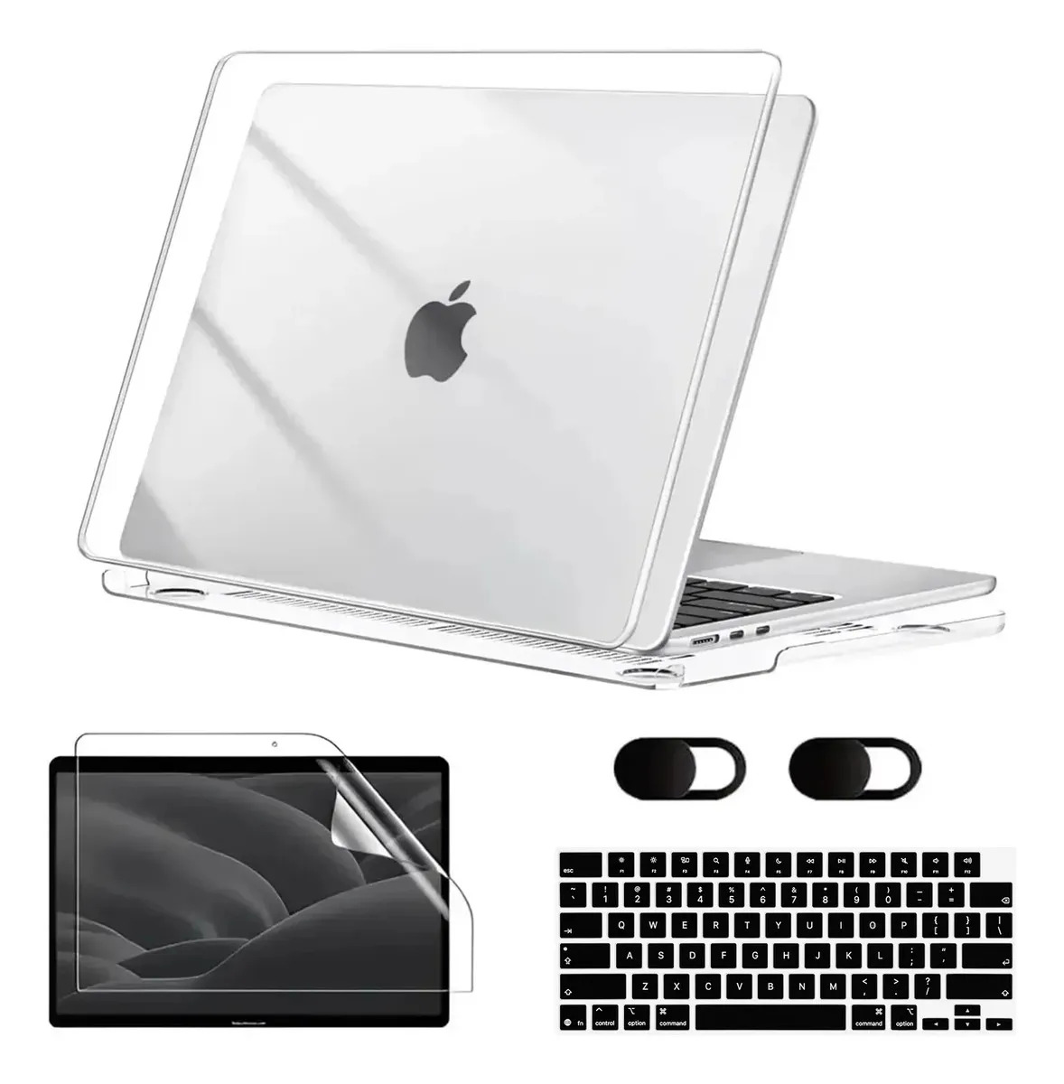 Capa Para Macbook Air 13.6 M2 A M5 A2681/a3113/a3240/a3449, Protetor De Teclado + Capa Protetora Para Câmera, Cor Transparente Cristal