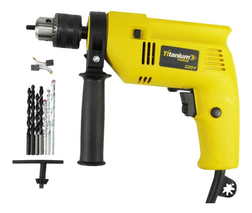 Furadeira De Impacto 500w 1/2 13mm Com Kit 7 Brocas Cor Amarelo 110v