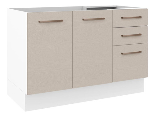 Mueble Cocina 120x60 2 Puertas 3 Caj S/ Tablero Agata Madesa Color Blanco/Crema