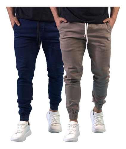 Kit 2 Calças Jeans Camuflada Masculina Jogger Com Punho 