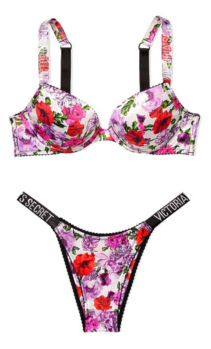 Conjunto Bra Y Pantie Brillo Flores