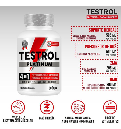 Combo Testrol Platinum 4en1 + Cafeína Platinum / 90 Caps C/u Sabor Sin Sabor