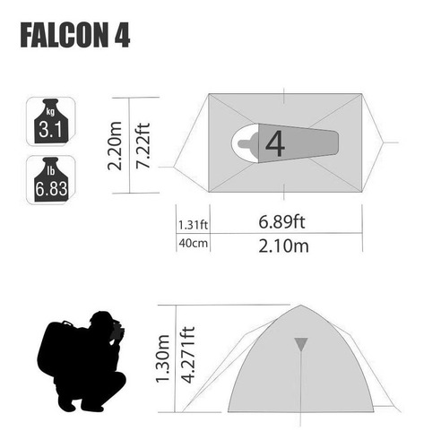 Barraca Camping Com Avanço Falcon 4 Pessoas 210x220 Nautika