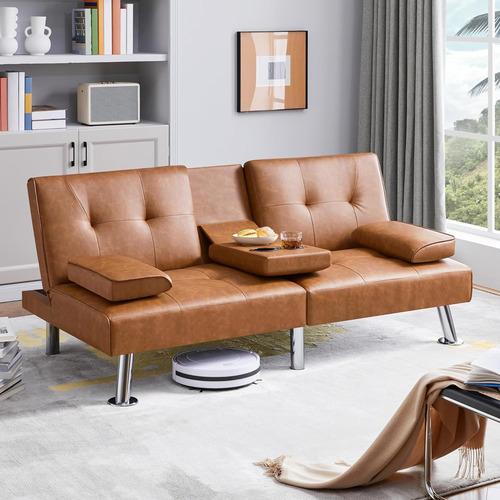 Sofá Cama Convertible Ajustable, Marrón Yt-613481b Yaheetech