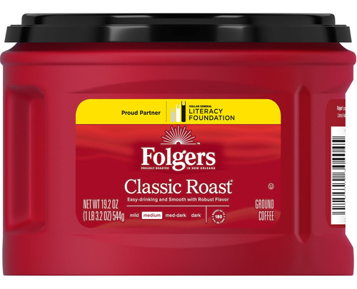 Folgers Café Molido Classic Roast, Café Tostado Medio, Re.