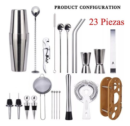 Juego De Utensilios Para Coctelería, 23 Piezas, 750 Ml, Boston Shaker ,bextsrack Utensilios De Bar De Acero Inoxidable Con Soporte