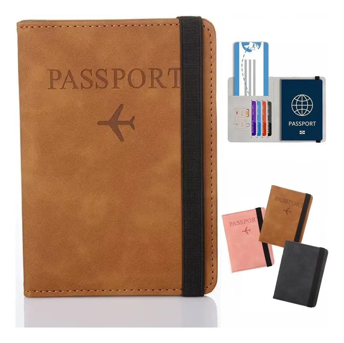 Capa Porta Passaporte de PU Marrom Com Proteção RFID