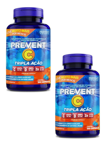 Prevent C Tripla Açao Vitaminas C + D + Zinco 300 Caps 2 Pts