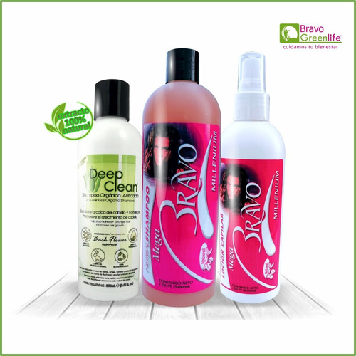 Bravogreenlife® Kit Capilar Anti-caída 2 Shampoo + 1 Locion 