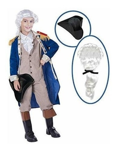 George Washington Conjunto De Disfraz Para Niño Con Peluca Y