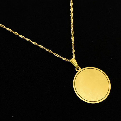 Cadena Y Dije Medalla Para Grabar 2 Cm Oro 18k Amarillo 40 Cm