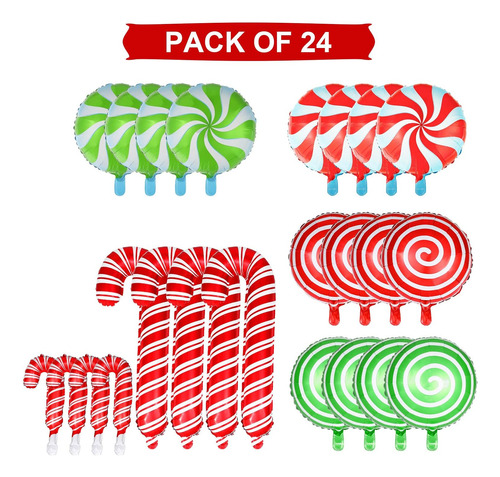 24 Piezas Candy Candy Foil Globos De Navidad Candela Candy C