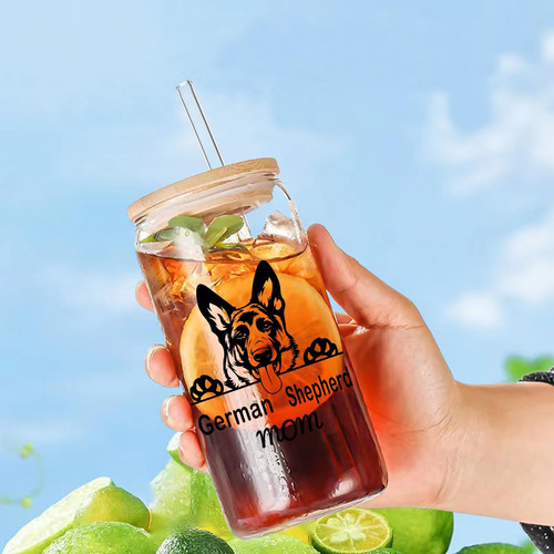 Fenmshairy Alemana Pastor Mamá Bebiendo Copa De Vidrio 16 Oz