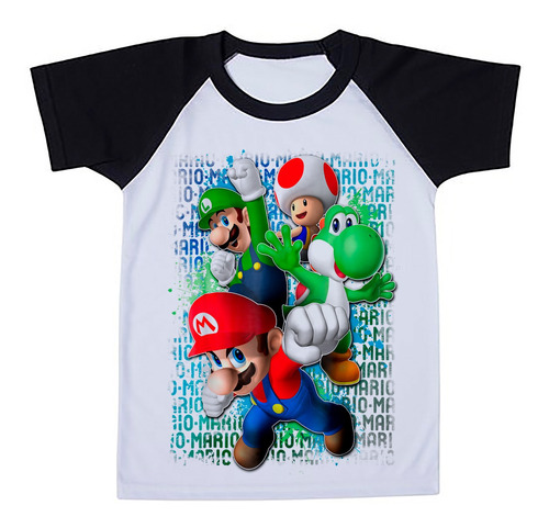 Camiseta Infantil Raglan Super Mario Luigi Paint Splatter