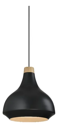 comprar Luminaria Colgante Campana Metal Negro Y Madera Ø34 Ixec