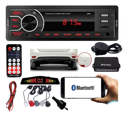 Kit Som Mp3 Bluetooth Automotivo 2 Usb +sensor De Ré C/ Tela