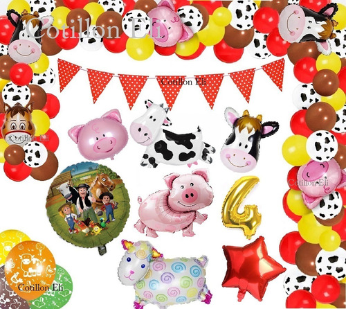 Kit Deco Cumple Granja Zenos Globos Animalitos Granja 