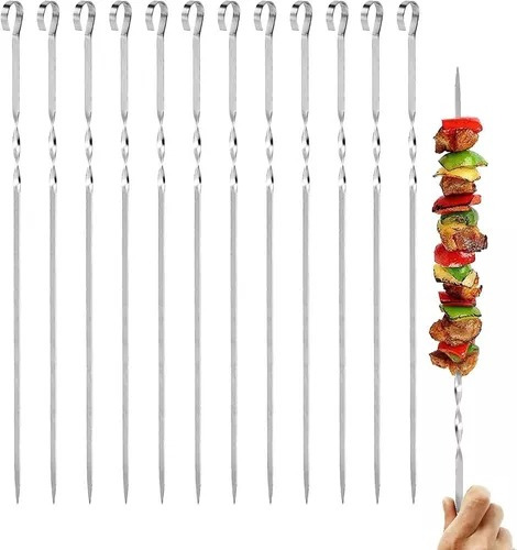 12 Brochetas Pinchos Anticucho Acero Barbacoa Parrilla Asado