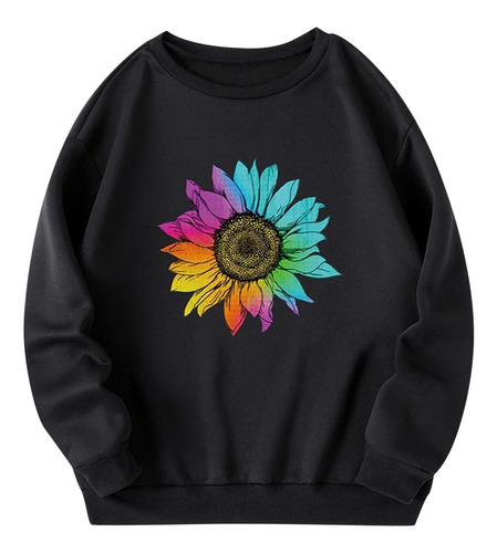 Dama Autumn Winter Round Neck Sun Flower Print Fleece