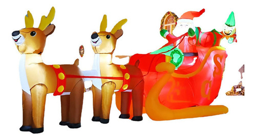 Inflable Navideño De 10 Pies Con Alces Y Papá Noel Con Infla