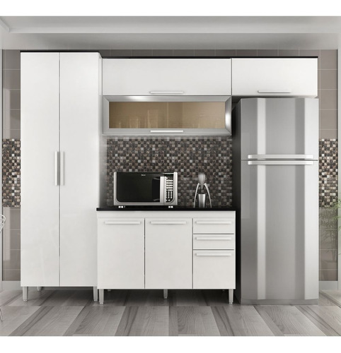 Imagem 2 de 5 de Cozinha Modulada 4 Peças Cristal Com Tampo - Branco