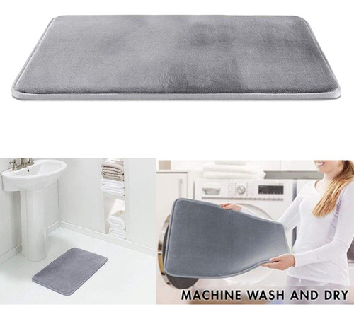 Alfombra De Baño De Terciopelo Absorbente Gris 40x60cm
