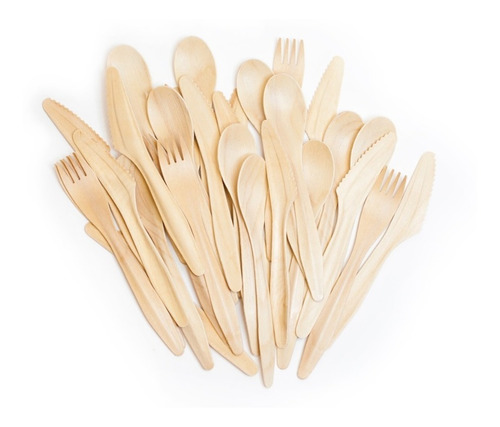 96 X Cubiertos, Servicio De Madera Desechable Ecológico