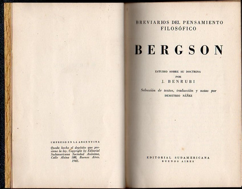 Breviarios Del Pensamiento Filosófico Bergson J Benrubi (Usado)