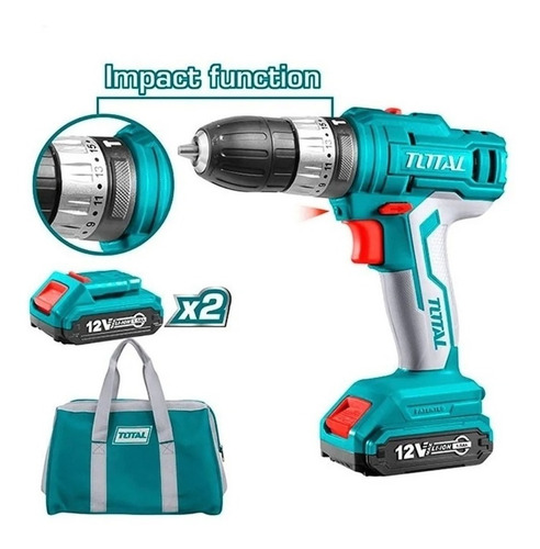 Taladro Percutor Atornillador 12 V 1350 Rpm Total 2 Baterias