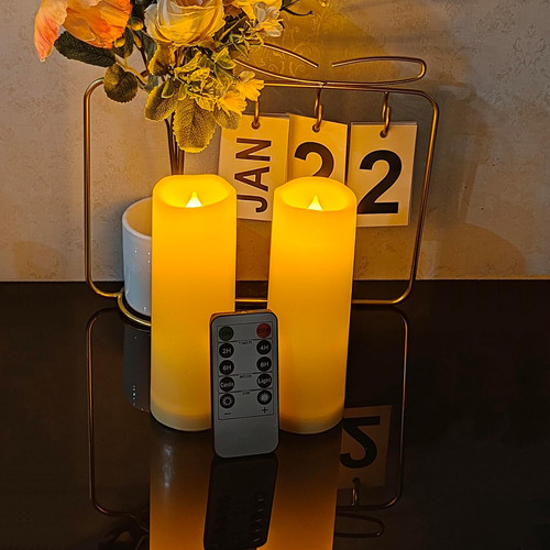 Paquete De 2 Velas De Pilar Sin Llama Para Exteriores Con Co